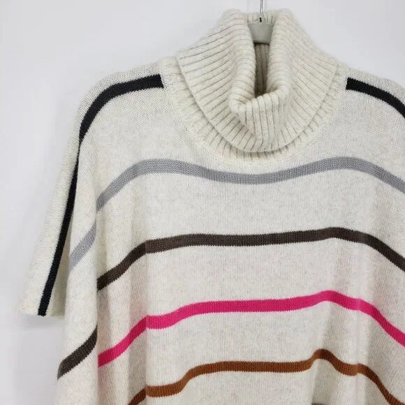3/$25 LOFT Striped Turtleneck Poncho Sweater XS / S Women's Pullover Cream Pink - Picture 4 of 7